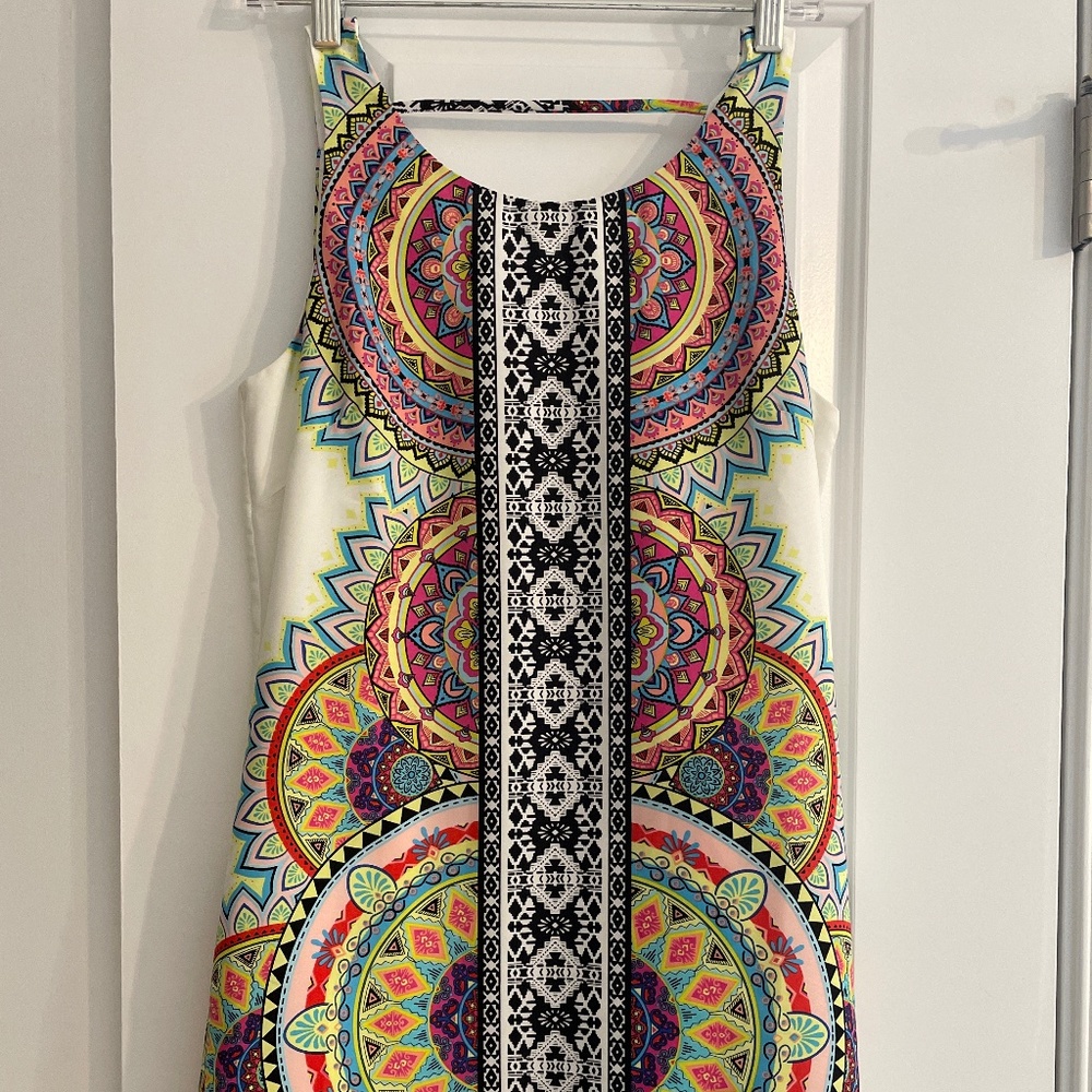 Pink Owl Women's Multicolor Printed Sleeveless Dress Back Cutout